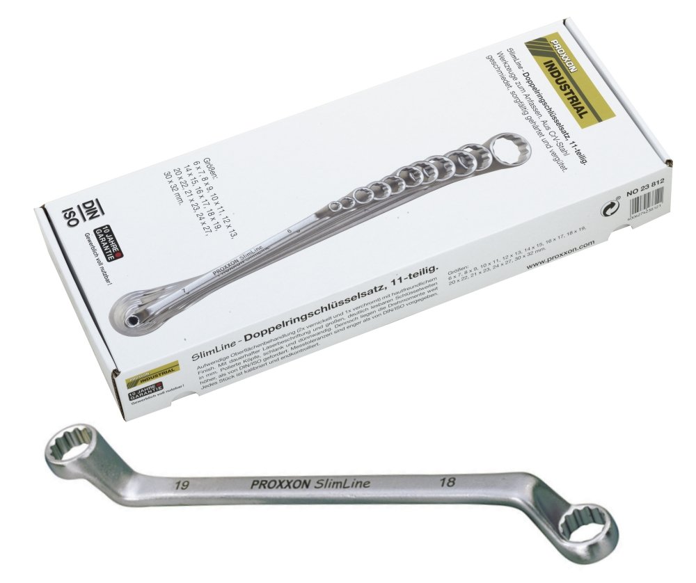 PROXXON Slimline Series 23812 Double Ring Spanner Set 6-32 mm 11-Piece Set in Box