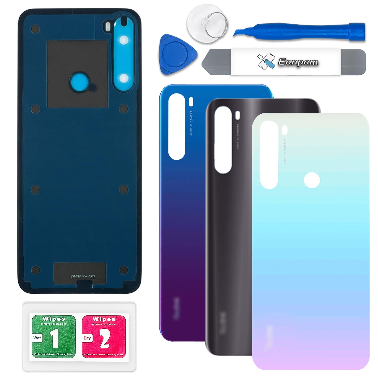 Eonpam Back Cover Glass for Xiaomi Redmi Note 8T Rear Glass Replacement with Repair Kit Genuine Rear Housing (Moonlight White)