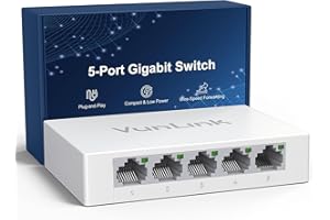 5-Port Gigabit Unmanaged Network Switch – VunLink Desktop Ethernet Switch Hub, Plug and Play, Fanless Silent, Energy Efficien