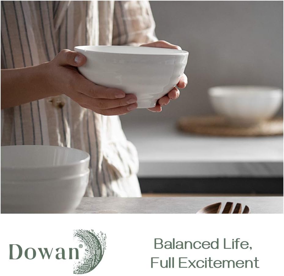  | DOWAN 26 Ounces Porcelain Soup Bowls, Cereal Bowls with Non Slip Ripples, 4 Pack, Stackable Round, Dishwasher & Microwave Safe, Easy to Clean Ceramic, White: Soup Bowls