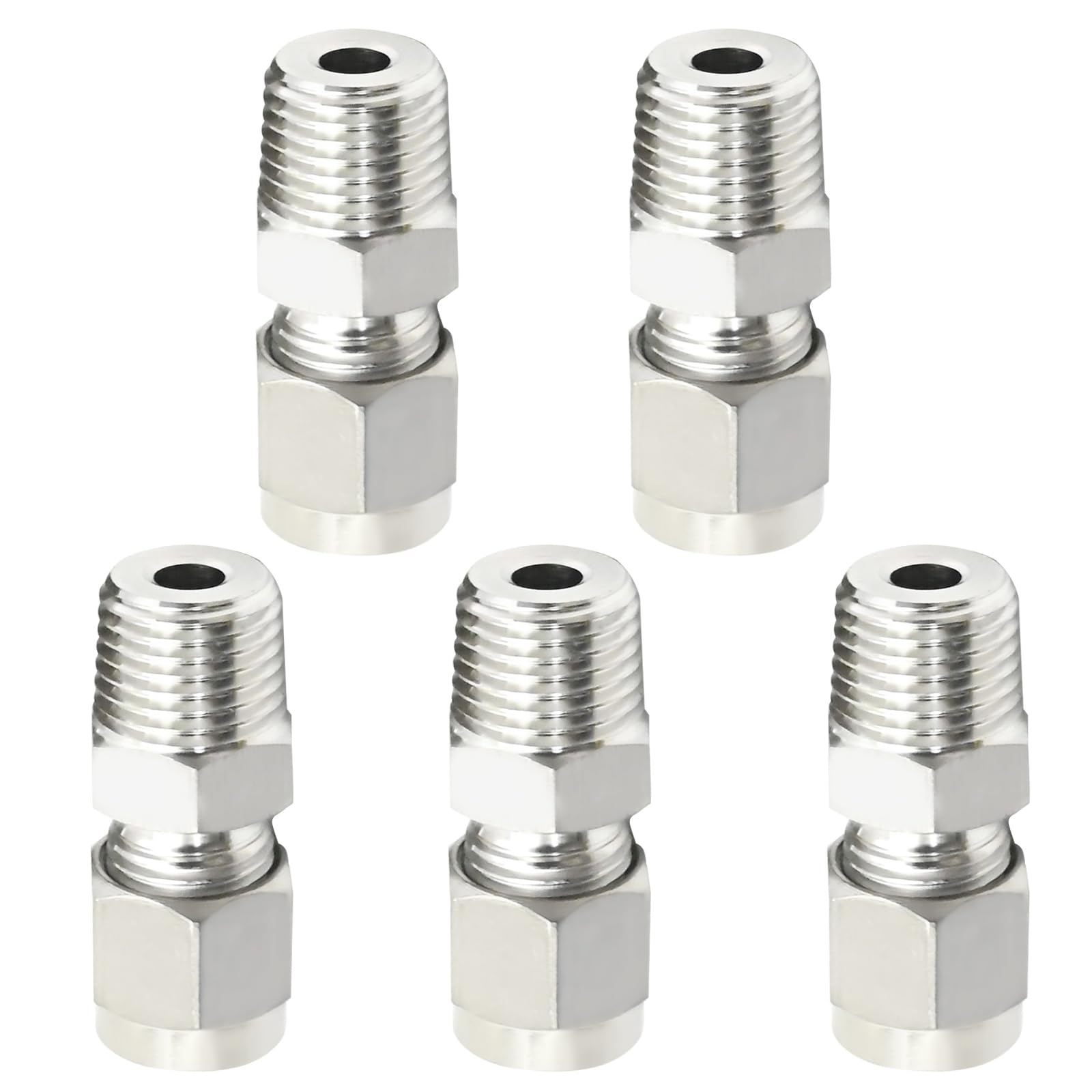 Photo 1 of laffoonparts 5 Pcs 1/4" OD x 1/8" NPT Male Reducing Pipes, 304 Stainless Steel Compression Tube Pipe Fitting, Straight Adapter Connector for Oil Air Water