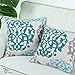 CaliTime Canvas Throw Pillow Cover Case for Couch Sofa Home Decoration Three-Tone Floral Compass Geometric 18 X 18 Inches Teal/Duck Egg/Gray