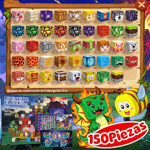 Magnetic Blocks Construction Kids 150 Pieces 2CM 3+ Magnetics, Set Magnetic Blocks Tiles Construction, Montessori Toys for Kids 4 5 6 7 8 9 10 11 12 Birthday Gifts for Girls
