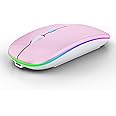 WREANU Wireless Bluetooth Mouse Rechargeable Laptop Mice with LED Lights Silent Slim Use(BT5.2 and 2.4G Portable USB Receiver) Dual Mode Computer Mouse for Laptop/iPad/Tablet/Apple/Computer/Mac(Pink)