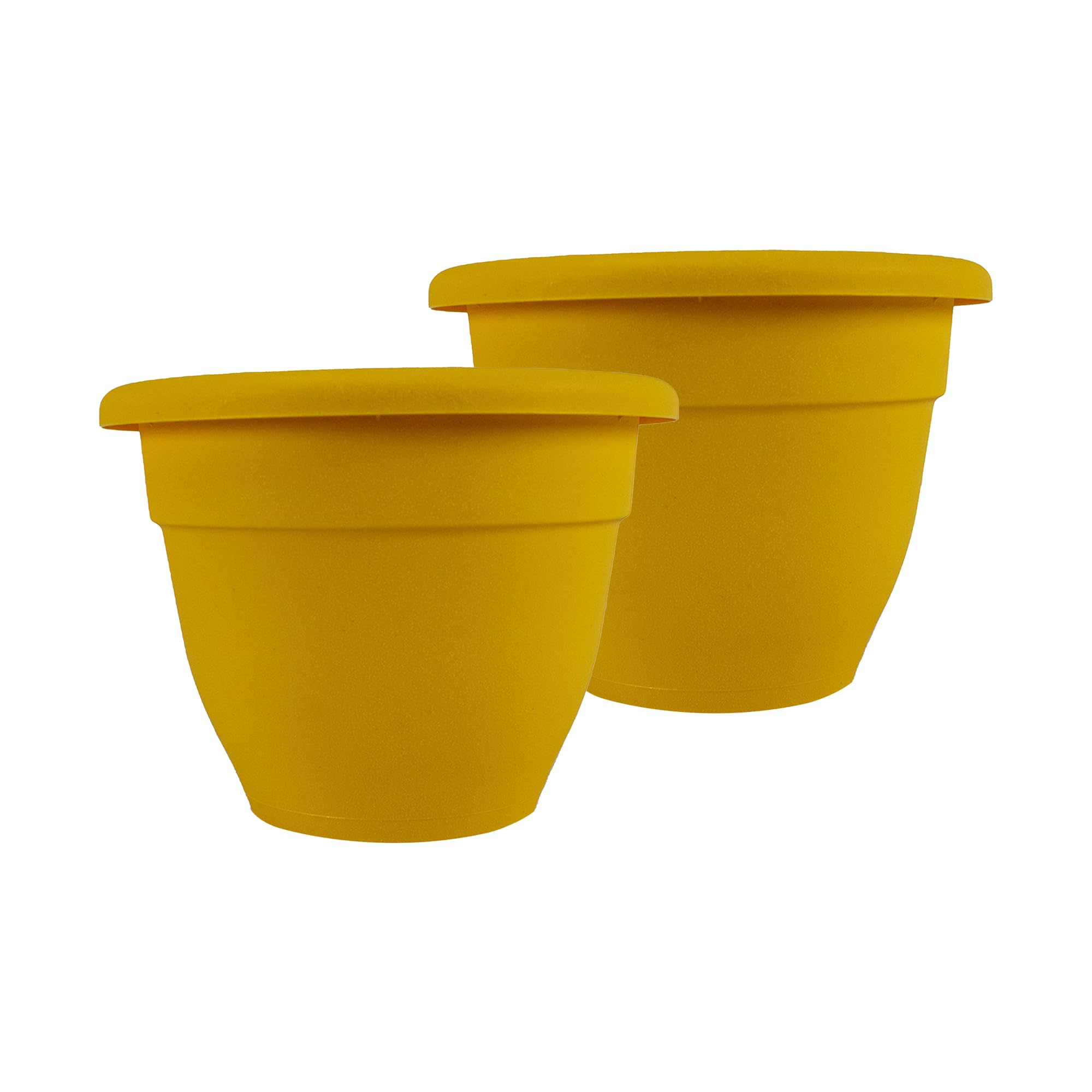 The HC Companies 10 Inch Caribbean Planter Pots with Drainage & Plug, Rolled Rim Plastic Planters for Outdoor Plants, 2-Pack Decorative Flower Pots for Garden, Patio, Office & Home Decor, Honey Image