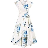 JASAMBAC Women's Floral High Low Dress for Wedding Guest Flowy Bohemian Empire Waist Swing Dress with Belt