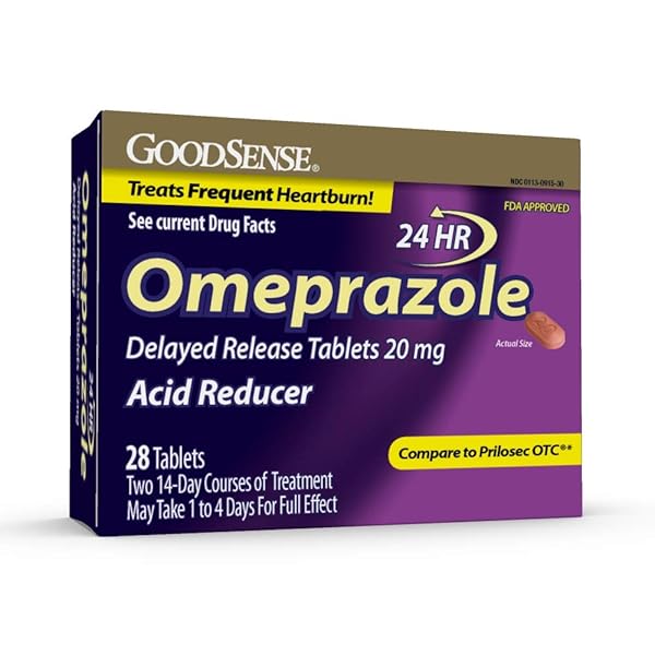 GOODSENSE OMEPRAZOLE DELAYED RELEASE TABLETS 20 MG, STOMACH ACID REDUCER FOR FREQUENT HEARTBURN TREATMENT, 28 COUNT