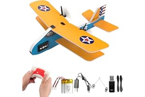 RoofWorld RC Plane 2. 4Ghz RC Airplane for Kids & Beginners Easy to Fly with 6-axis Gyro Stabilizer 2CH MPP Remote Control RC Glider Indoor/Outdoor STEM Toy for Boy Girl Pilots (Yellow Biplane)