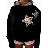 Chvity Womens Star Graphic Hoodies Oversized Y2k Leopard Print Hooded Sweatshirt Teen Girls Casual Cheetah Unisex Streetwear