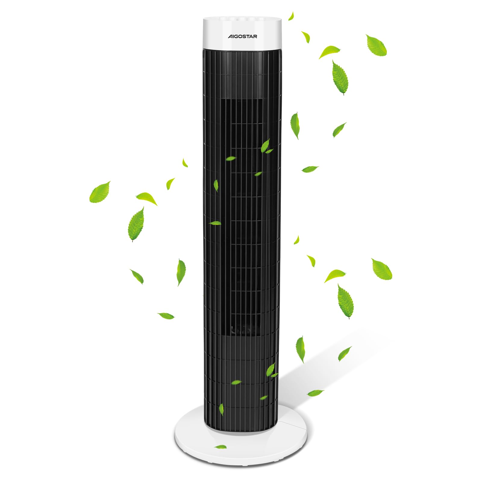 Aigostar Leise Turmventilator, 85° Oszillation, Energiesparender Säulenventilator mit Timer, bis 103.6m/min Tower Ventilator, 3 Geschwindigkeiten, 45W Tower Fan, Standventilator 76cm für Schlafzimmer