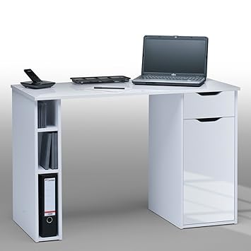 lifestyle4living PC-Arbeitsplatz in weiß Hochglanz, ICY weiß, Links 3 Fächer, rechts 1 Schublade und 1 Tür, 1 höhenverstellb.