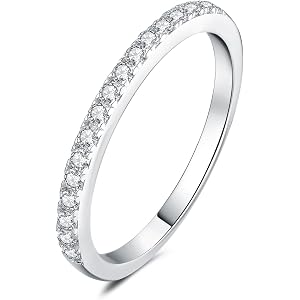 JewelryPalace Genuine Moissanite Wedding Rings for Women, Eternity 14k White Yellow Rose Gold Plated 925 Sterling Silver Prom