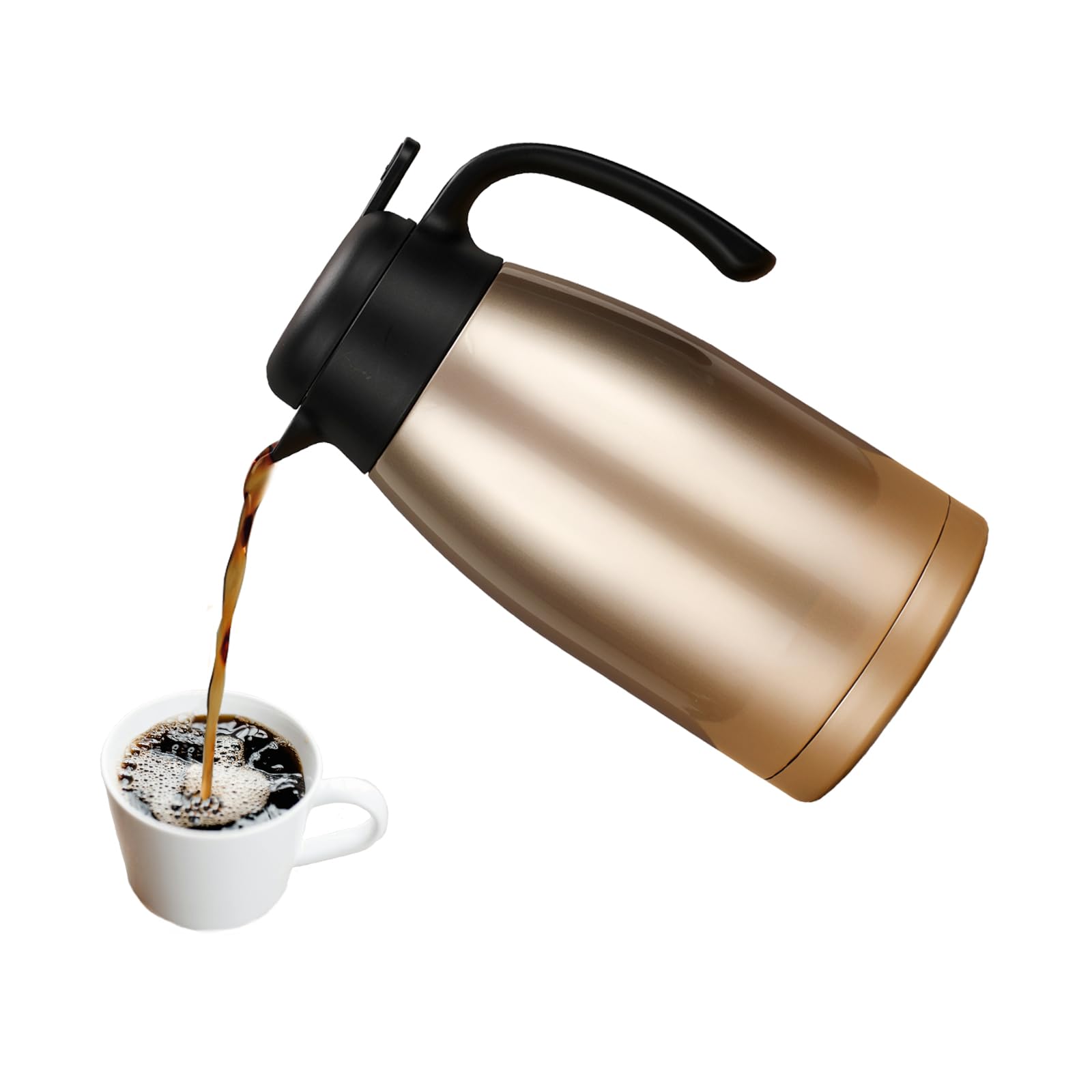 2.2L Thermal Coffee Carafe Jug, Insulated Coffee Jugs, Stainless Steel Thermal Teapot, Double Walled Vacuum Insulated Tea Carafe Flask, BPA Free, Warm&Cold Retention for Tea,Water and Drink-Golden