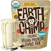 EarthChimp Organic Vegan Protein Powder, Plant Based, Vanilla, 2lb | 4g Fiber, 1 Billion CFU Probiotics, 20g Plant Protein, 0g Added Sugar, USDA Organic, Dairy Free, Gluten Free, 26 Servings