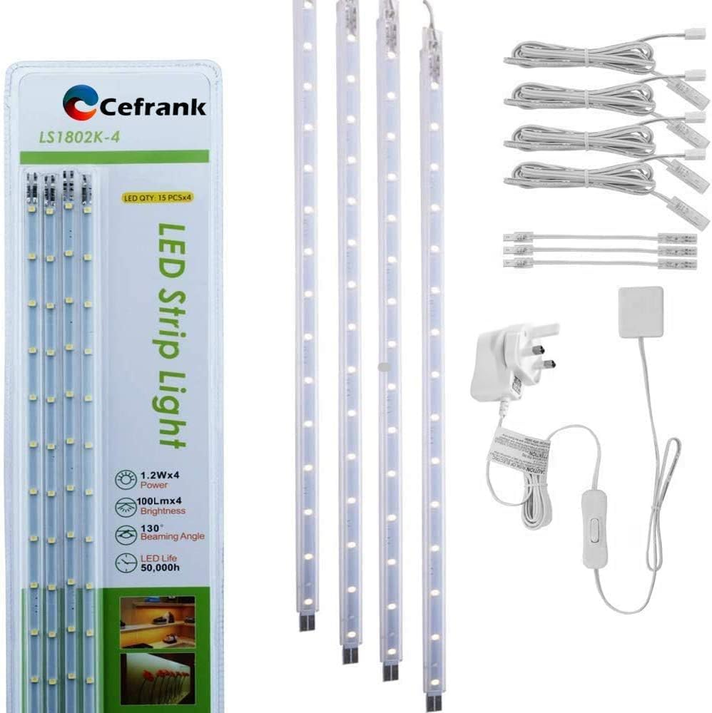 Cefrank LED Display Light Bar Kit - (4) 40cm Linkable Lights - Plug in - Series + Parallel Connection - Low Profile - White 6000K