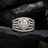 925 Sterling Silver Shiny Full Diamond Gemstone Ring 18K Gold Heart Cut Cubic Zirconia Promise Rings CZ Diamond Multi Row Rings Eternity Engagement Wedding Party Band Ring for Women A.37 (US Code 9)