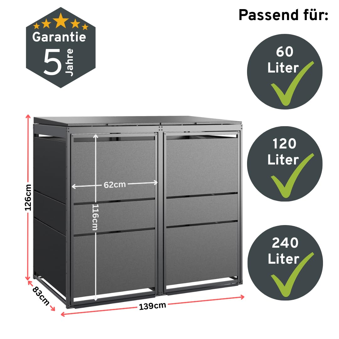 MBOX24 MODERN Mülltonnenbox 4er für 120 Liter Mülltonne | Anthrazit | Mülltonnenverkleidung | Mülltonnenhaus | Box für Mülltonnen | Mülltonnenunterstand | Mülltonneneinhausung 3