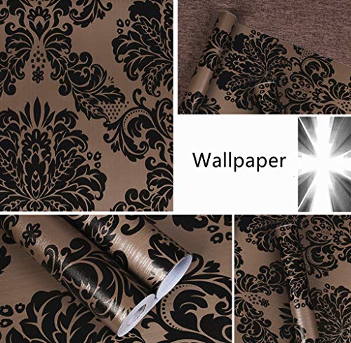 Amao Black and Brown Damask Peel Stick Wallpaper Wall Mural for Livingroom Bedroom 17.7''x78.7'' - Thumbnail 2