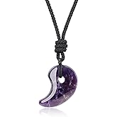 COAI Janpanese Magatama Necklace for Women, Amethyst Necklace for Women, Adjustable Nylon Cord