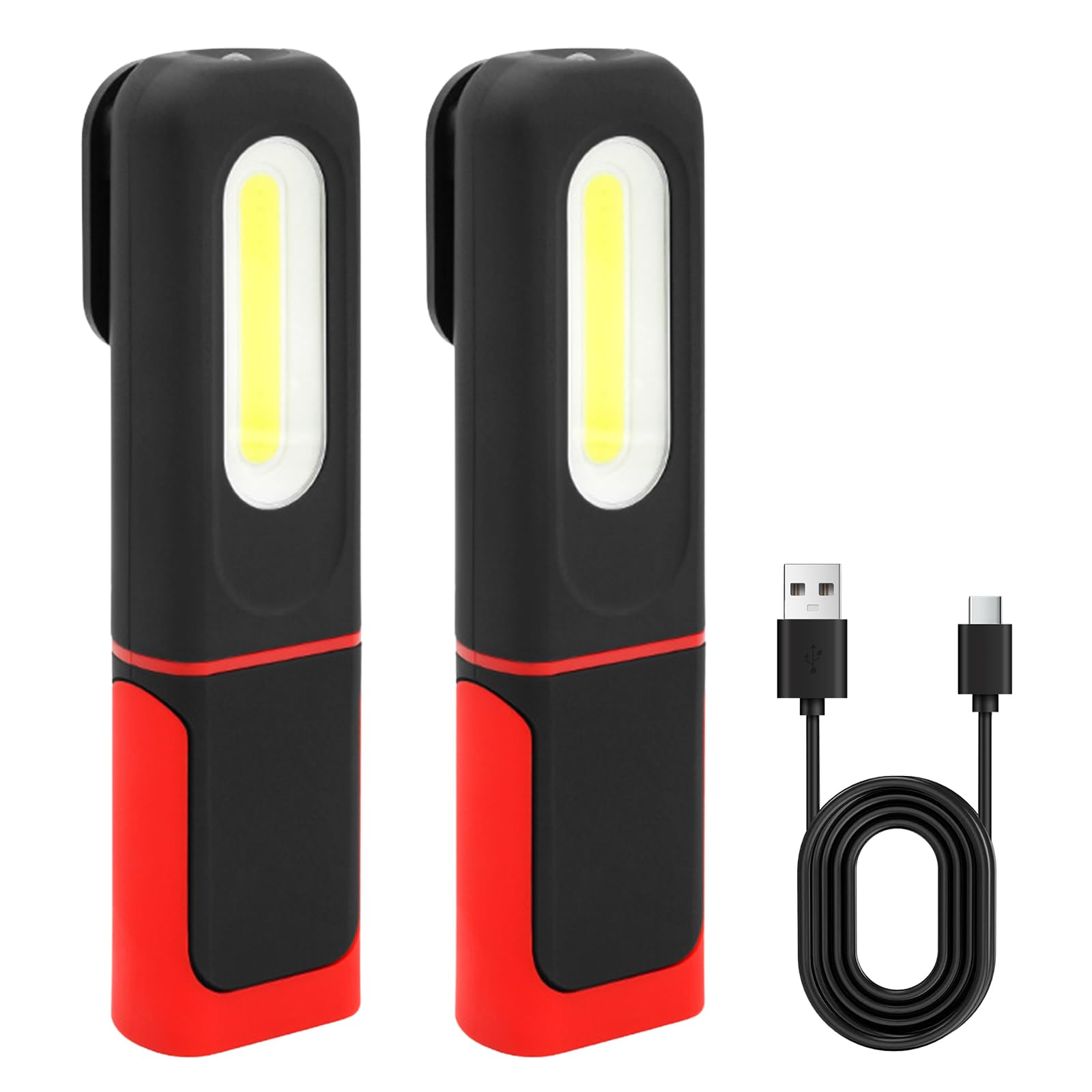 Homirty 2Pcs Rechargeable Work Light,USB Rechargeable Work Light,Inspection Lamp LED Torch, Magnetic Clip Pocket COB Flashlight for Home, Workshop, Camping, Emergency