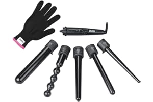 Curling Iron Set, JuHaLeiw 5 in 1 Luxurious Hair Curling Wand Set Hair Wand with Free Heat Resistant Glove (Black)