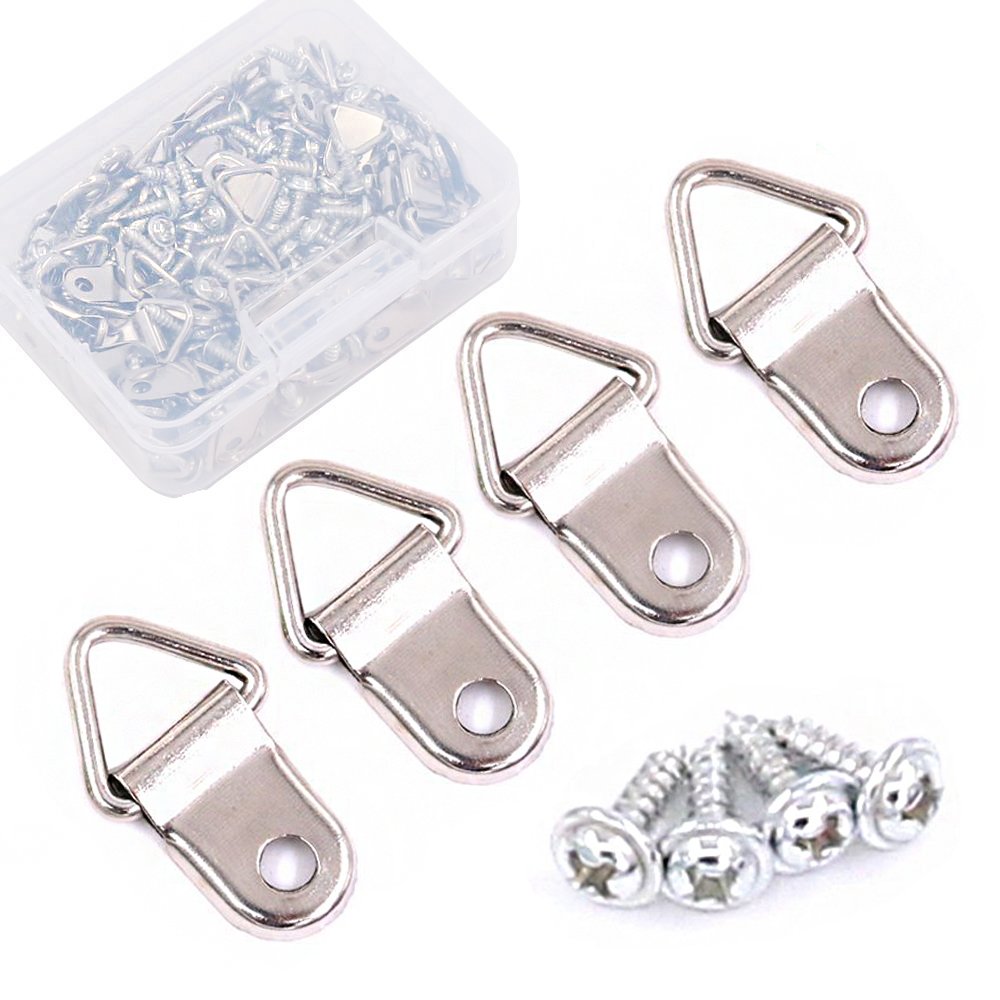 110 Pcs Triangle Ring Picture Hangers Shape Nail Non-Trace Hangers Single Hole with Screws for Home Decoration Creative Picture with Transparent Box