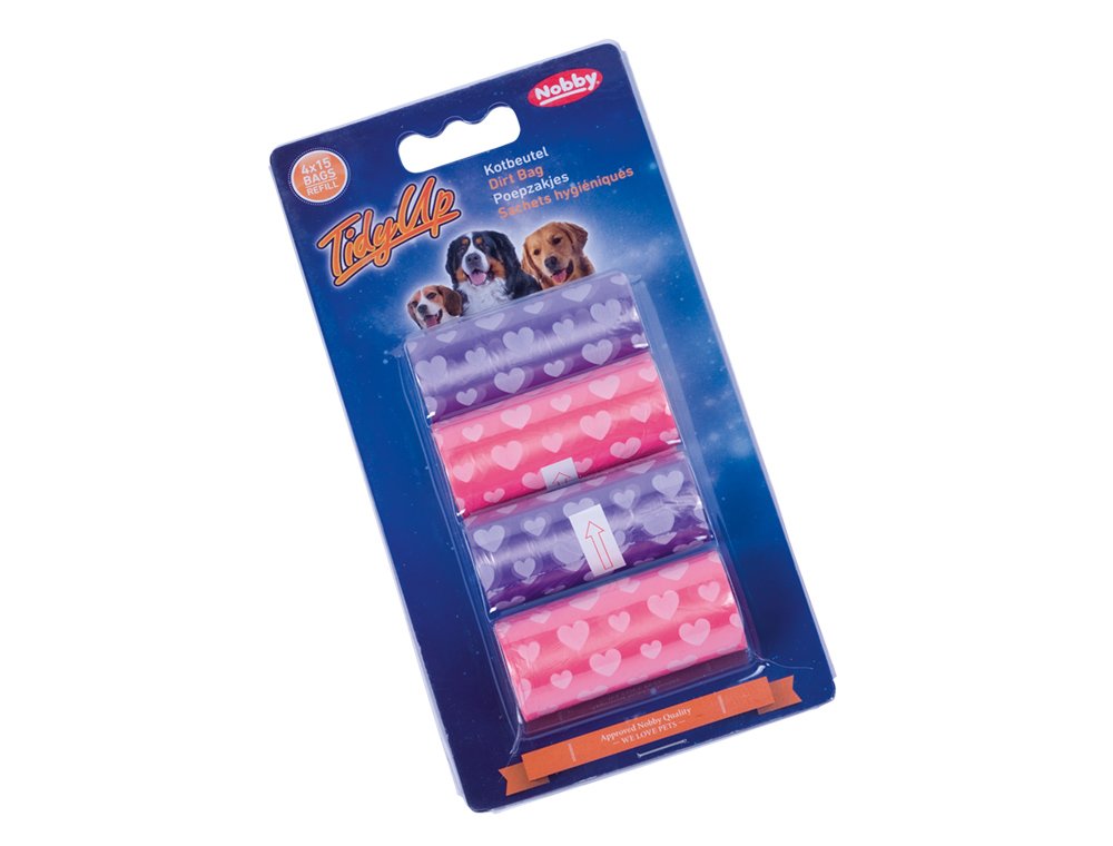 Nobby 67388 TidyUp Poop Bags with Heart Print 2 Colours 4 Rolls of 15 Bags