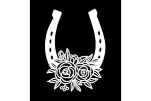 Floral Horseshoe Vinyl Decal | White | Made in USA by Foxtail Decals | for Car Windows, Tablets, Laptops, Water Bottles, etc. | 3.3 x 4.5 inch