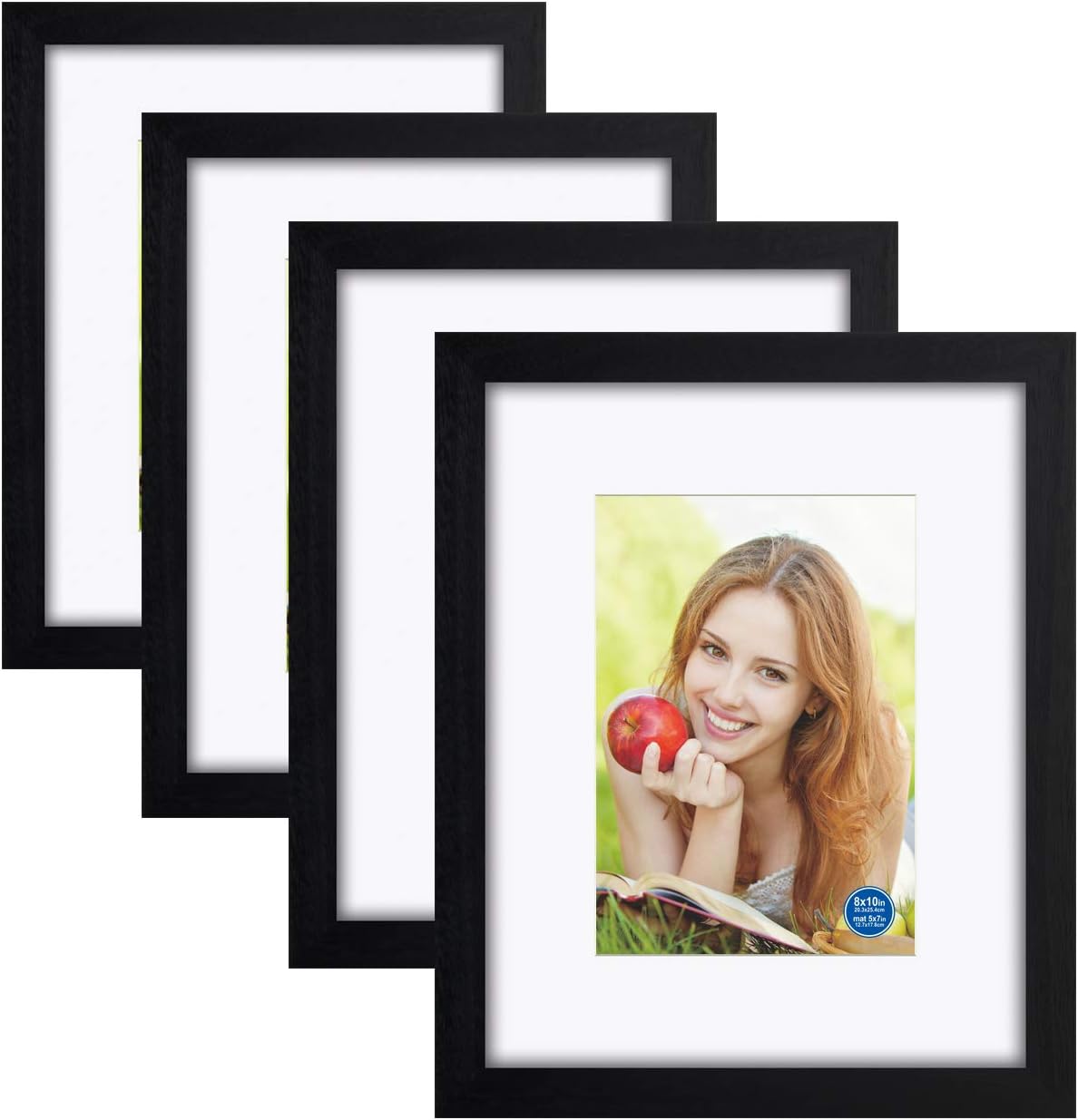 Photo Albums, Frames & Accessories - RR ROUND RICH DESIGN 8x10 inch Picture Frames Made of Solid Wood and HD Glass Display Photos 5x7 with Mat or 8x10 Without Mat 4PK Black