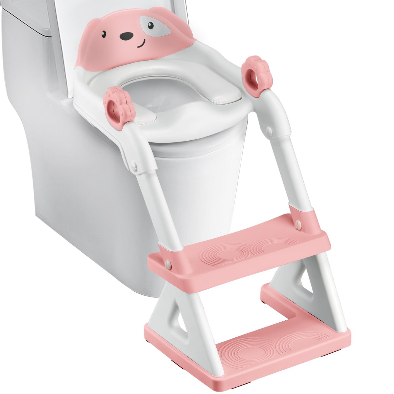Photo 1 of 2 In 1 Potty Training Toilet Seat & Toddler Step Stool, Bottom Triangle Stability Toddler Toilet Seat, Adjustable Step & Seat Height Potty Seats (Pink)