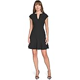 Tommy Hilfiger Womens Split Neck Flared Hem Fitted Through HIPS Sheath Dress