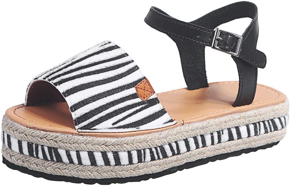 Women's Leopard Print Flats Open Toe Ankle Strap Buckle Sandals Thick-Soled Slippers