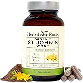 Herbal Roots Organic St Johns Wort Capsules | 450 mg per Serving | No Binders or Fillers Non GMO | 60 Vegan Capsules