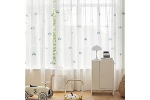KMSG Cartoon Car Printed Sheer Curtains for Kids Room Nursery Lovely Tulle Voile Drapes for Childrens Bedroom Living Room Grommet Top Light Filtering Window Treatments 1 Panel W42 x L84 Inch