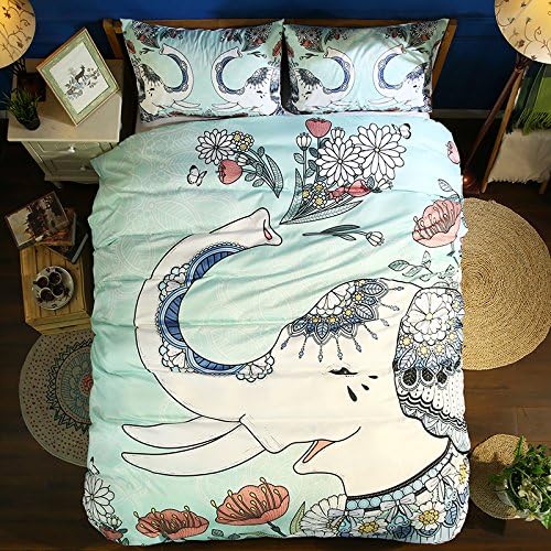 Prom Bedding Poly Fiber 3PC Bedding Sets 3D Sage Floral Bohemian Elephant Print King Size