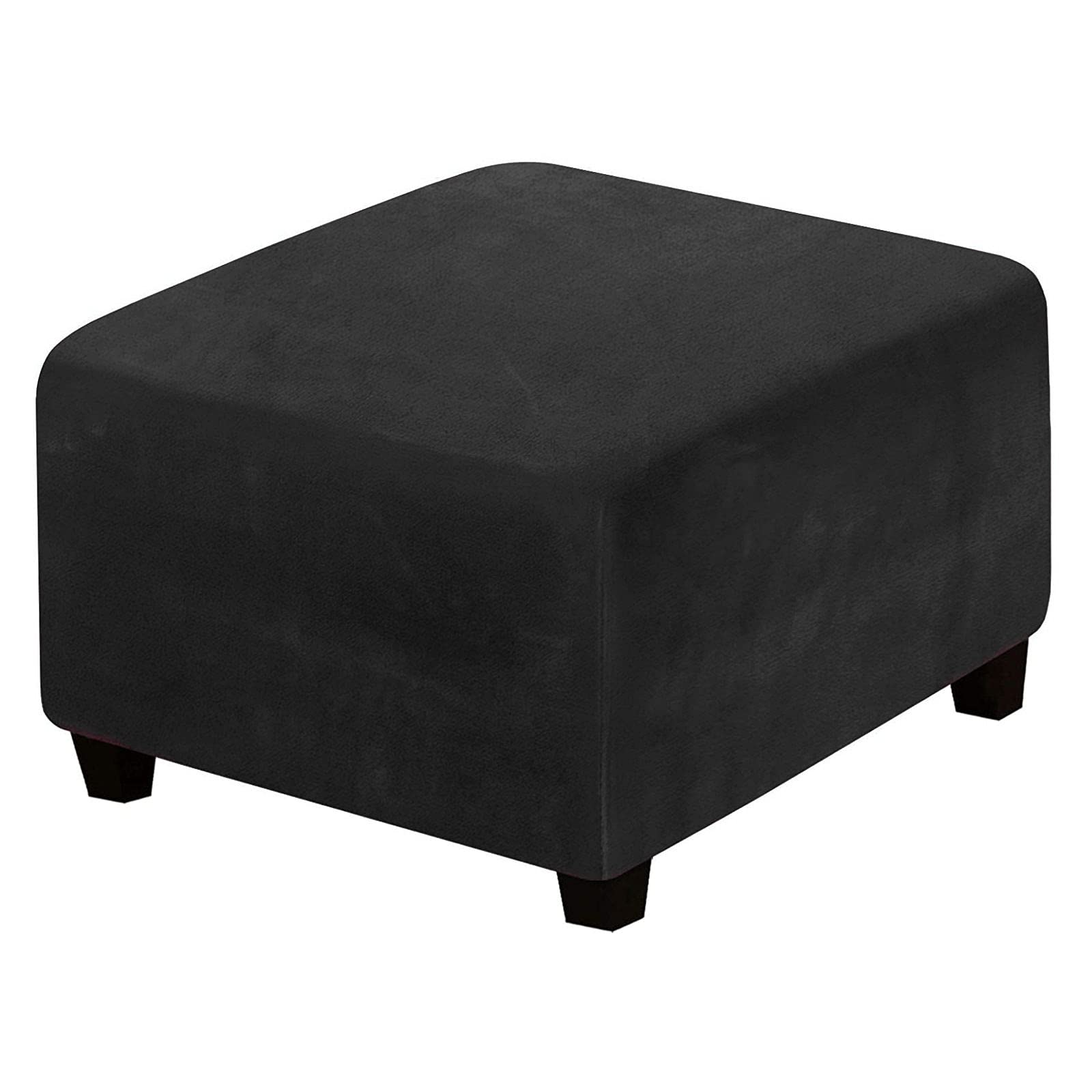 qiden Square Velvet Ottoman Cover, Square Foot Stool Cover, X-Large Stretch Footstool Slipcover, Luxury Velvet Pouffe Cover For Living Room. (Foot Stool Not Included)-Square-M-Black
