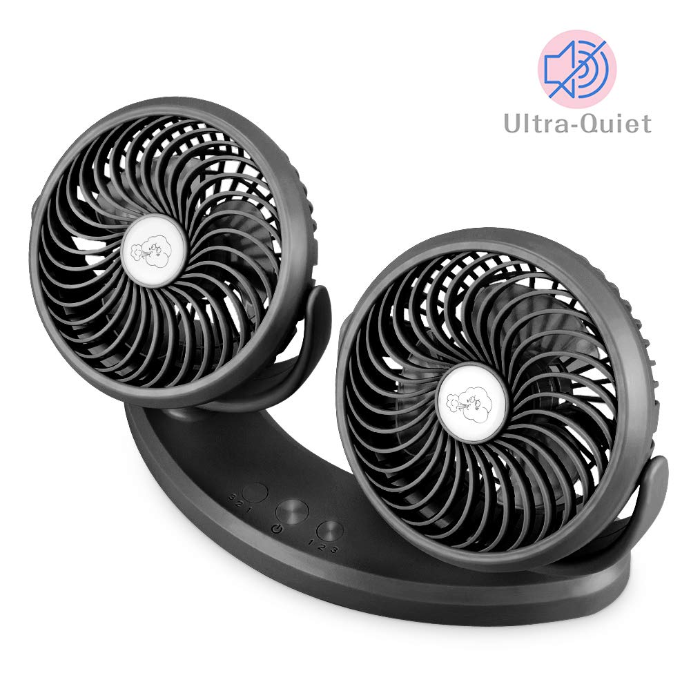 Dual Heads Car Fan Mini Usb Fan Portable 3 Speed Adjustable Quiet