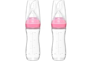 Goji Baby - 4 oz Silicone Baby Food Dispensing Spoon - 2 Pack - Great for 4+ Month Infants - Includes Stopper - Easy to Use and Mess-Free - Precise Food-Release Feeder - Great for Travel (Pink)