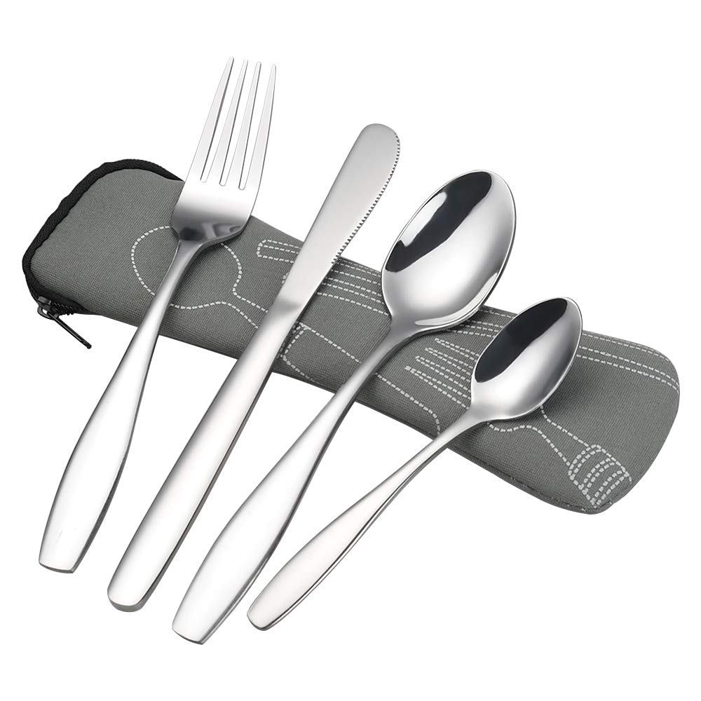 Ortodayes 4 Piece Portable Flatware Service for 1 Person, Hiking Cutlery, Camping Flatware Set