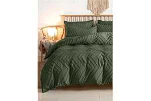 Nanko Olive Green Duvet Cover King Size, 3pc Boho Tufted Microfiber Bedding Comforter Cover Set, All Season Aesthetic Shabby Chic Soft Embroidery Textured Geometric Quilt Cover (104x90)