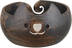 Eximious India Christmas Gifts for Women Cat Yarn Bowl Knitting Bowl Large Crochet Yarn Holder YB2203 Handmade Crocheting Accessories and Supplies Organizer 7 x 3 Wooden White Elephant Gifts