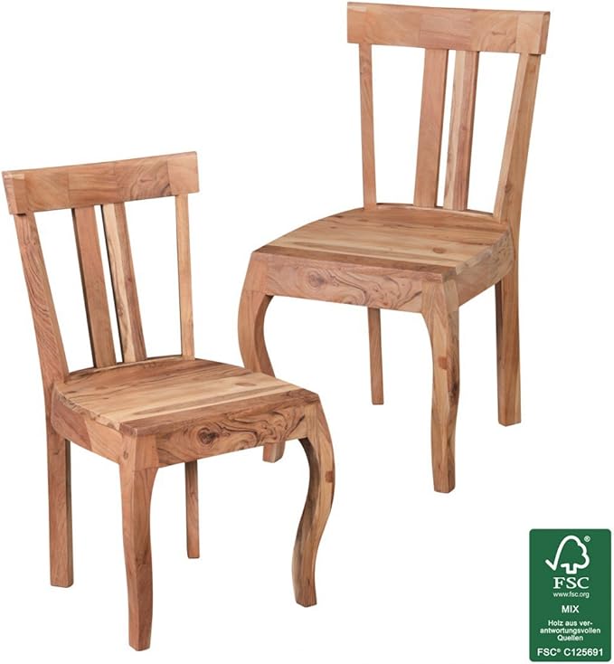 2er Set Esszimmerstühle Holz Massiv Akazie | Barock Stuhlgruppe