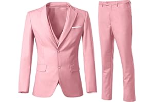 ZKHOECR Men's 3 Piece Slim Fit Suit Set, Two Button Blazer Solid Jacket Vest Pants Wedding Business Suit