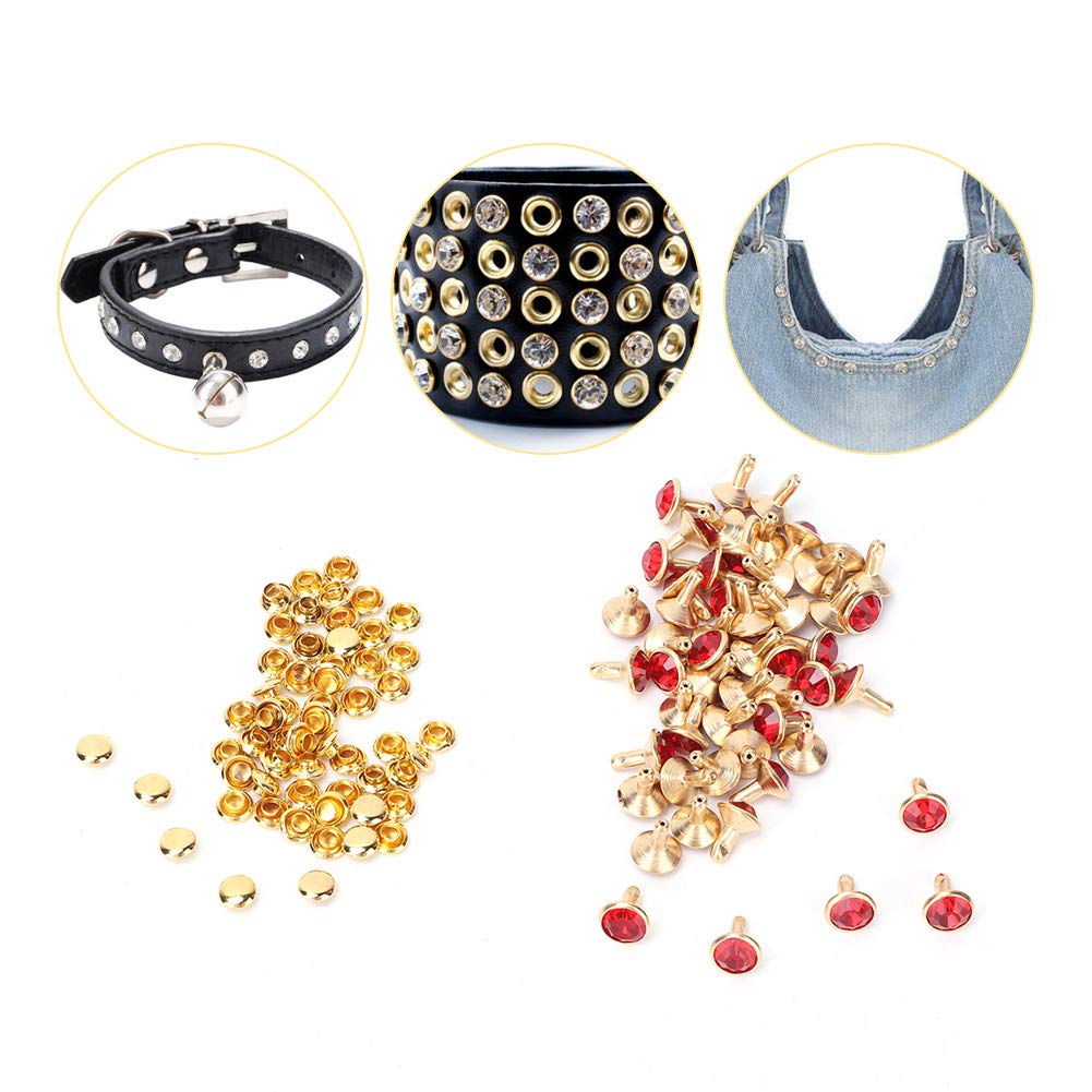 Crystal Rivets Studs, 50Pcs 8mm Diamante Studs for DIY Leathercraft Clothing Clothing Belts Bags Pet Collars