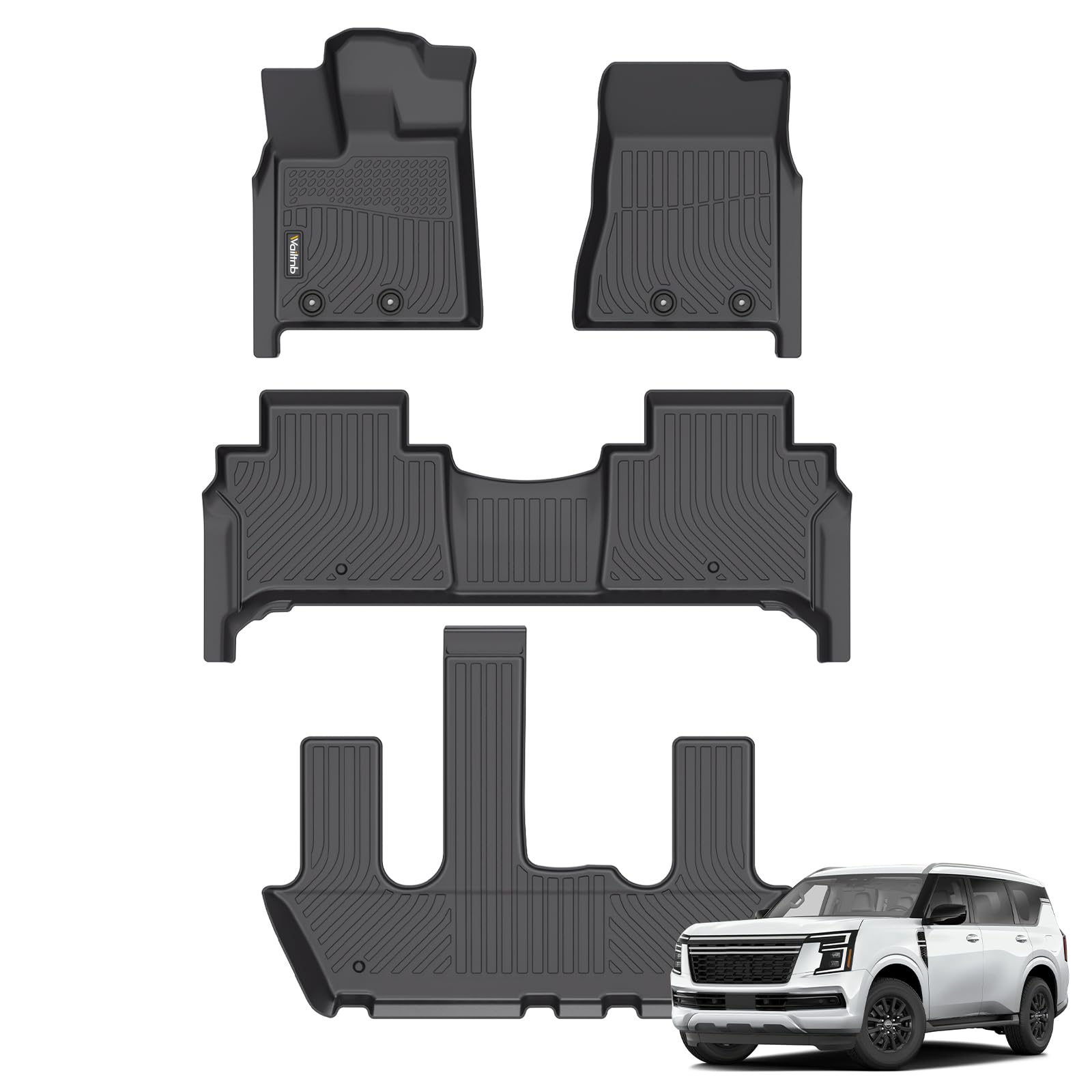 Wailtnb-All Weather Floor Mats for Nissan Armada & Infiniti QX80 2025 Bucket Seat (7 Seats) Liners Custom Fit Nissan Armada 2025 Waterproof Durable Easy to Clean Accessories Image