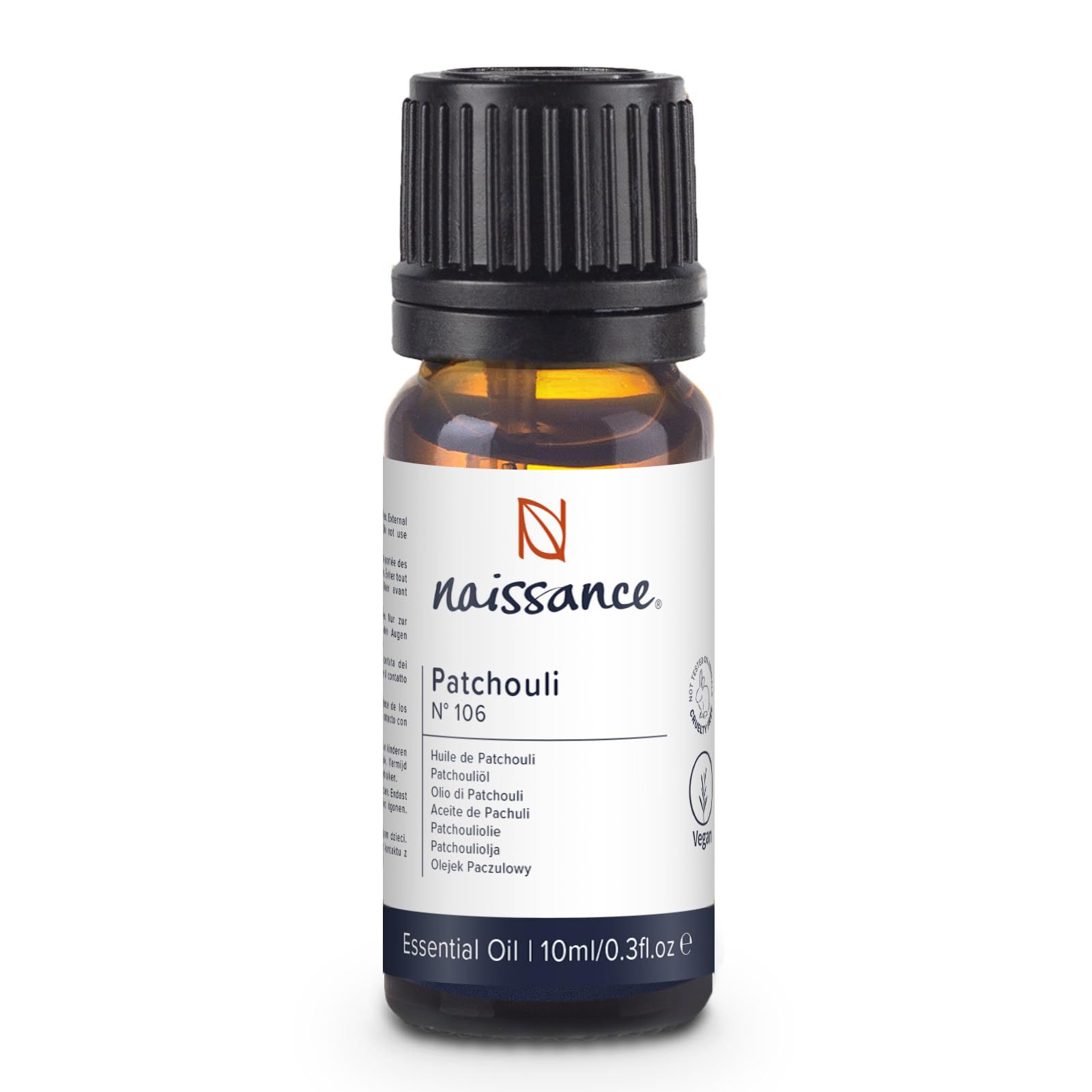 Naissance Patchouli Essential Oil (no. 106) 10ml - Pure, Natural, Cruelty Free, Vegan and Undiluted - to for Aromatherapy & Diffusers