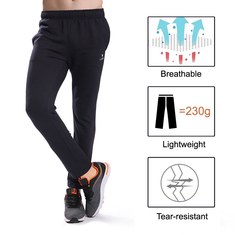 Camel Men\'s Open Bottom Sweatpants Jogging Pants With Pockets Lightweight Drawstring Running Pants Slim Fit For 4 Season(Black), Large