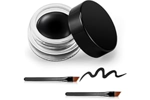 Erinde Black Gel Eyeliner, Waterproof Long Lasting Cream Eyeliner Gel with High-Intensity Pigments, Smudge-Proof and Water-Resistant, Includes 2PCS Brushes, 02# Black