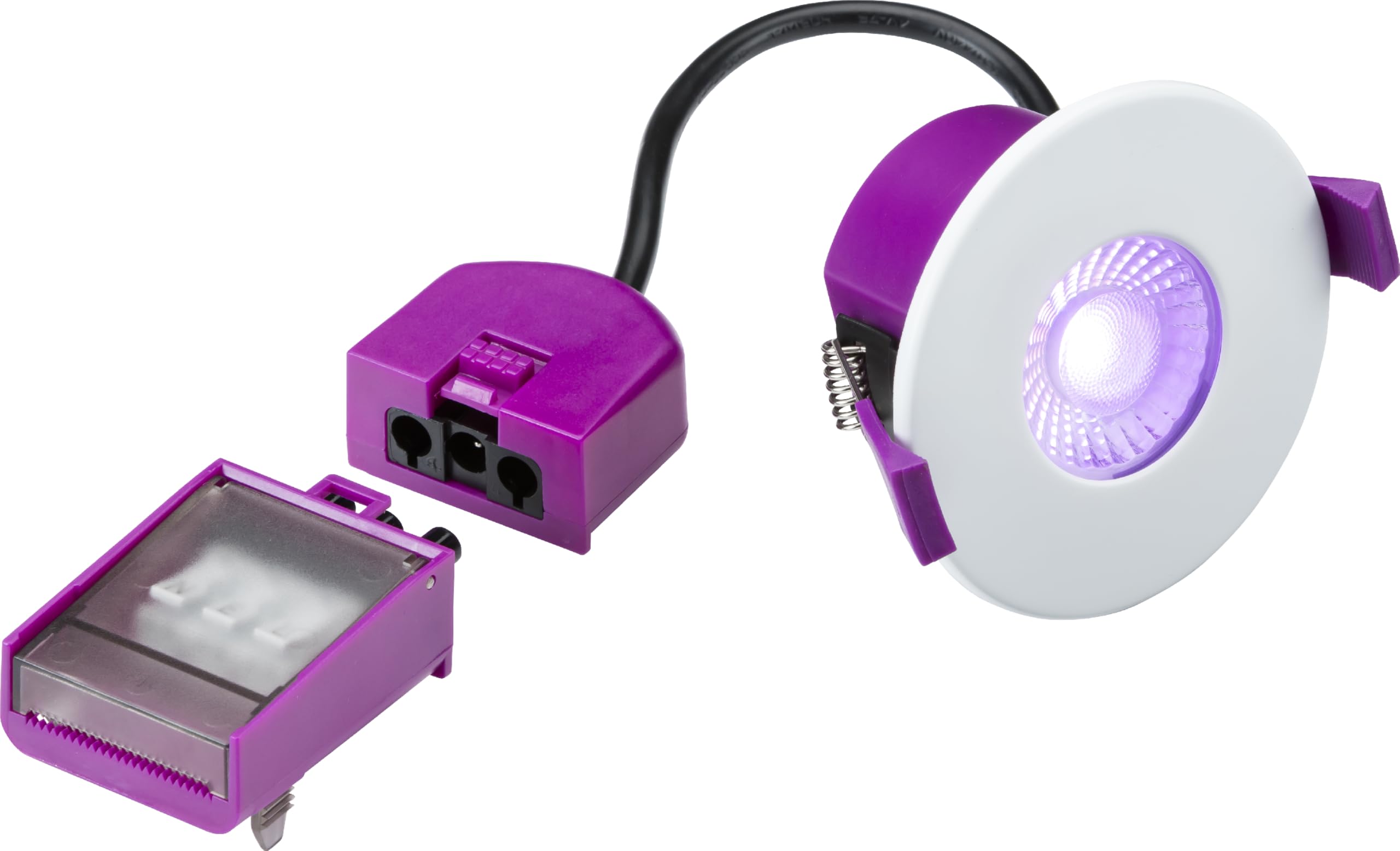 Knightsbridge SpektroLED Evo IP65 8W Fire-Rated Smart Downlight RGB and CCT - Fixed, Purple Body, White Bezel