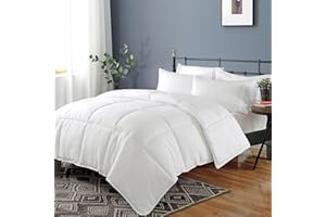 Dafinner 100% Cotton Cover Down Alternative Comforter Full Size, Ultra-Soft Duvet Insert for All Seasons, Breathable GRS Microfiber Quilted Medium Warm Bed Comforter (82x86”, White)